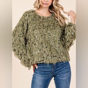Olive Green Women's Shaggy Sweater